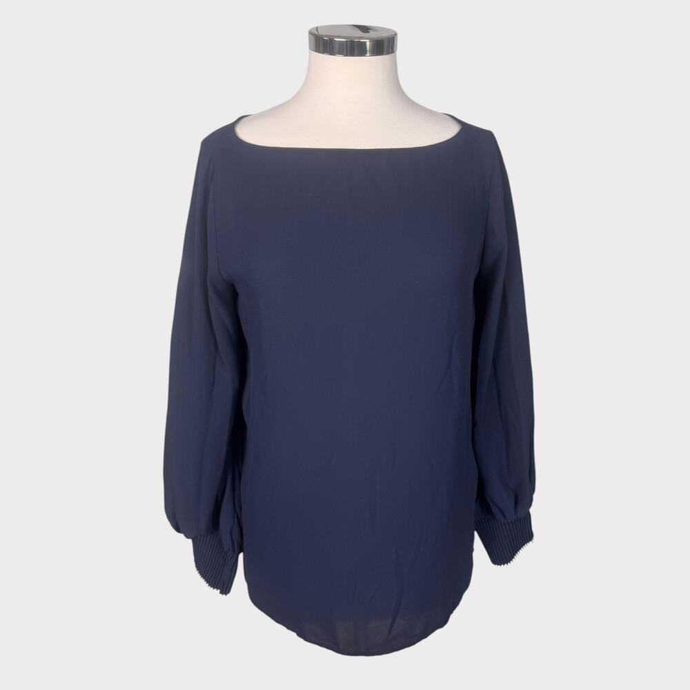 Ann Taylor Factory Womens Small Navy Blue Blouse Boat Neck 100% Polyester